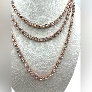Rose Gold Necklace 50” Length Tennis Chain with Rhinestones Opera Length